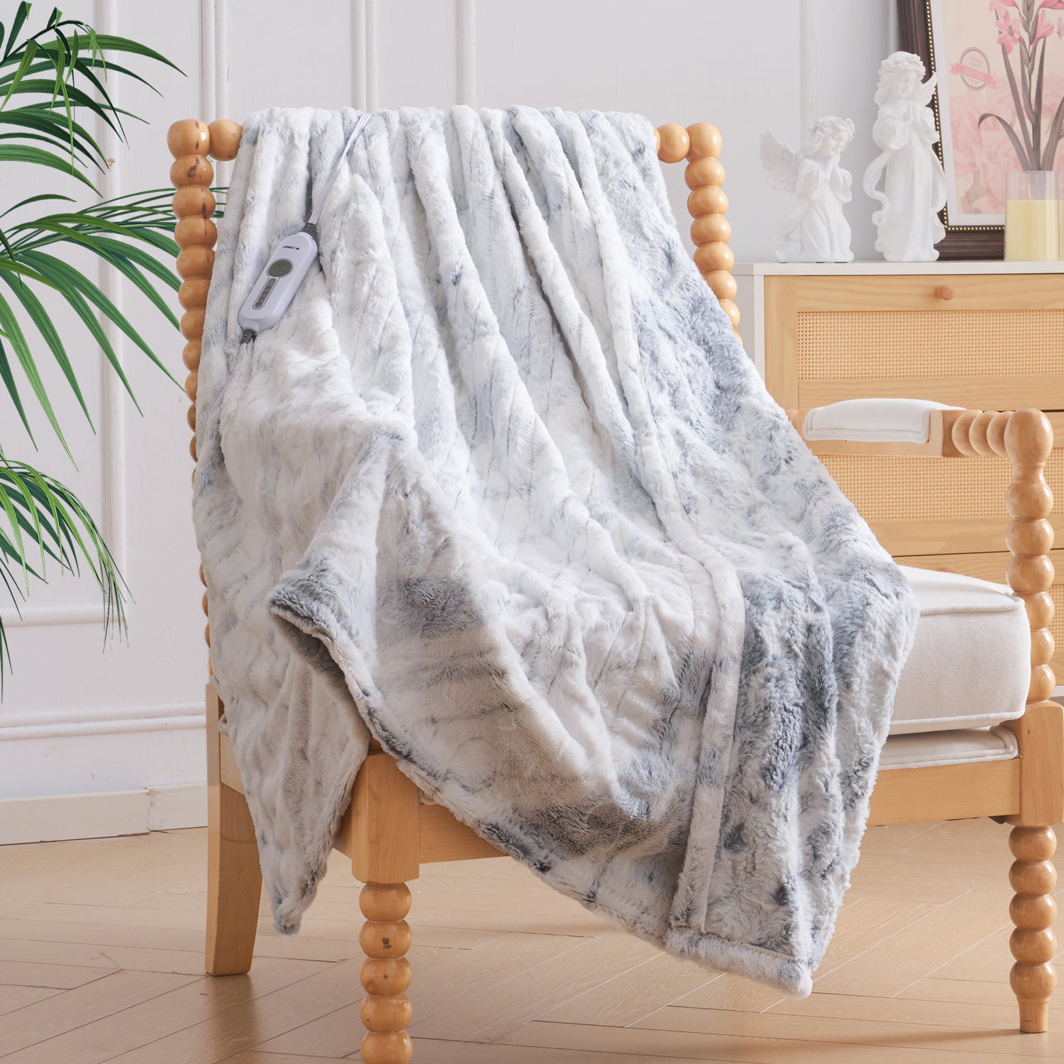 Marble Blue Soft Faux Fur& Sherpa Electric Heating Throw