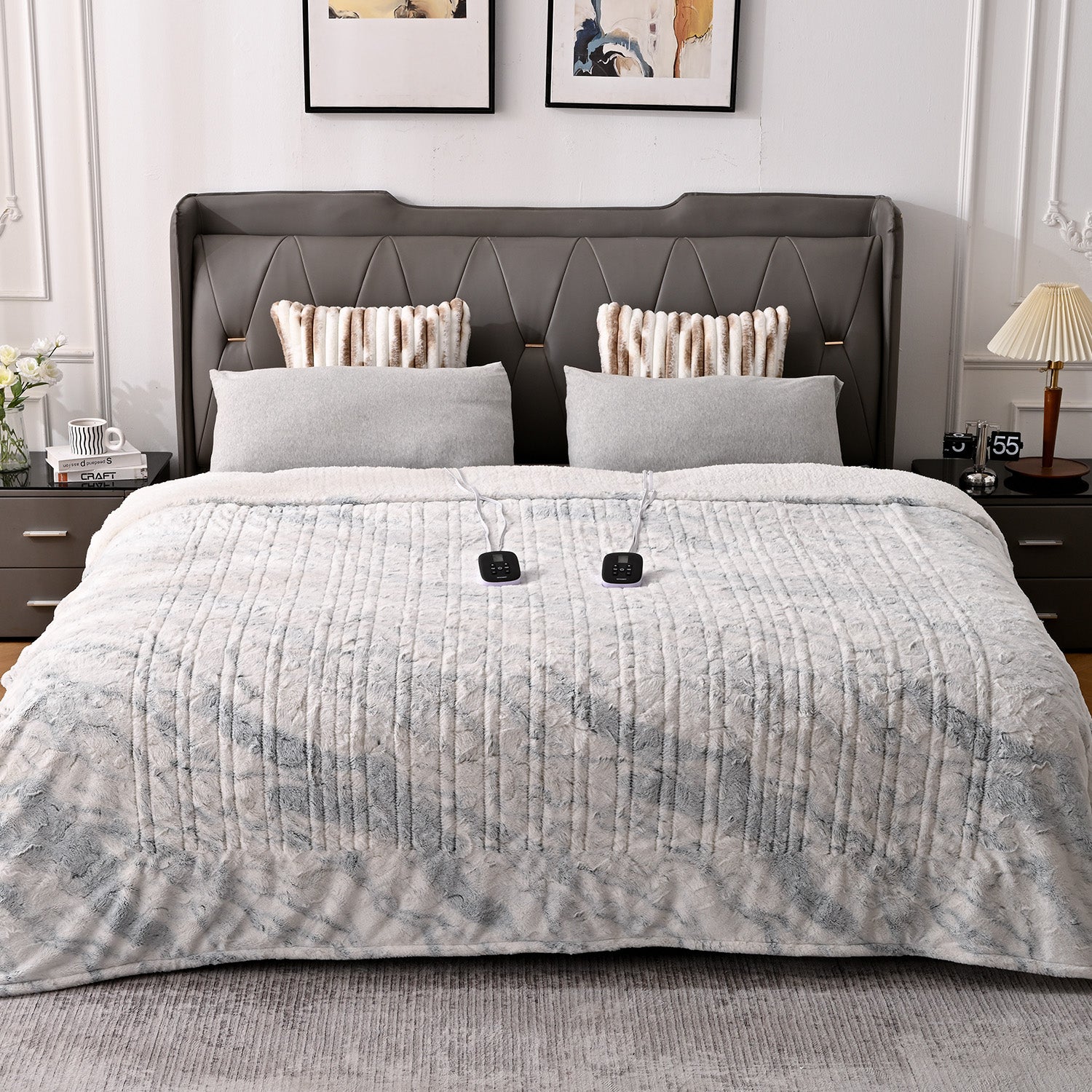 Electric Heating Blanket - Double-sided Marble Blue 90"x 100"