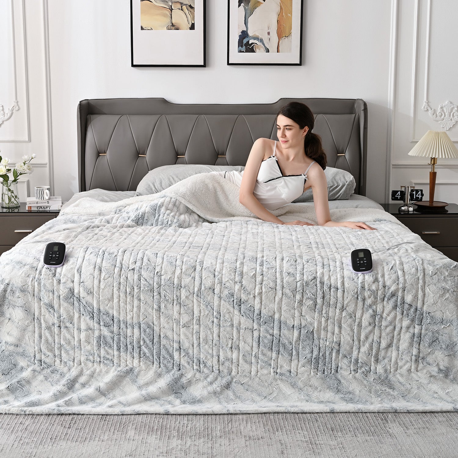 Electric Heating Blanket - Double-sided Marble Blue 90"x 100"