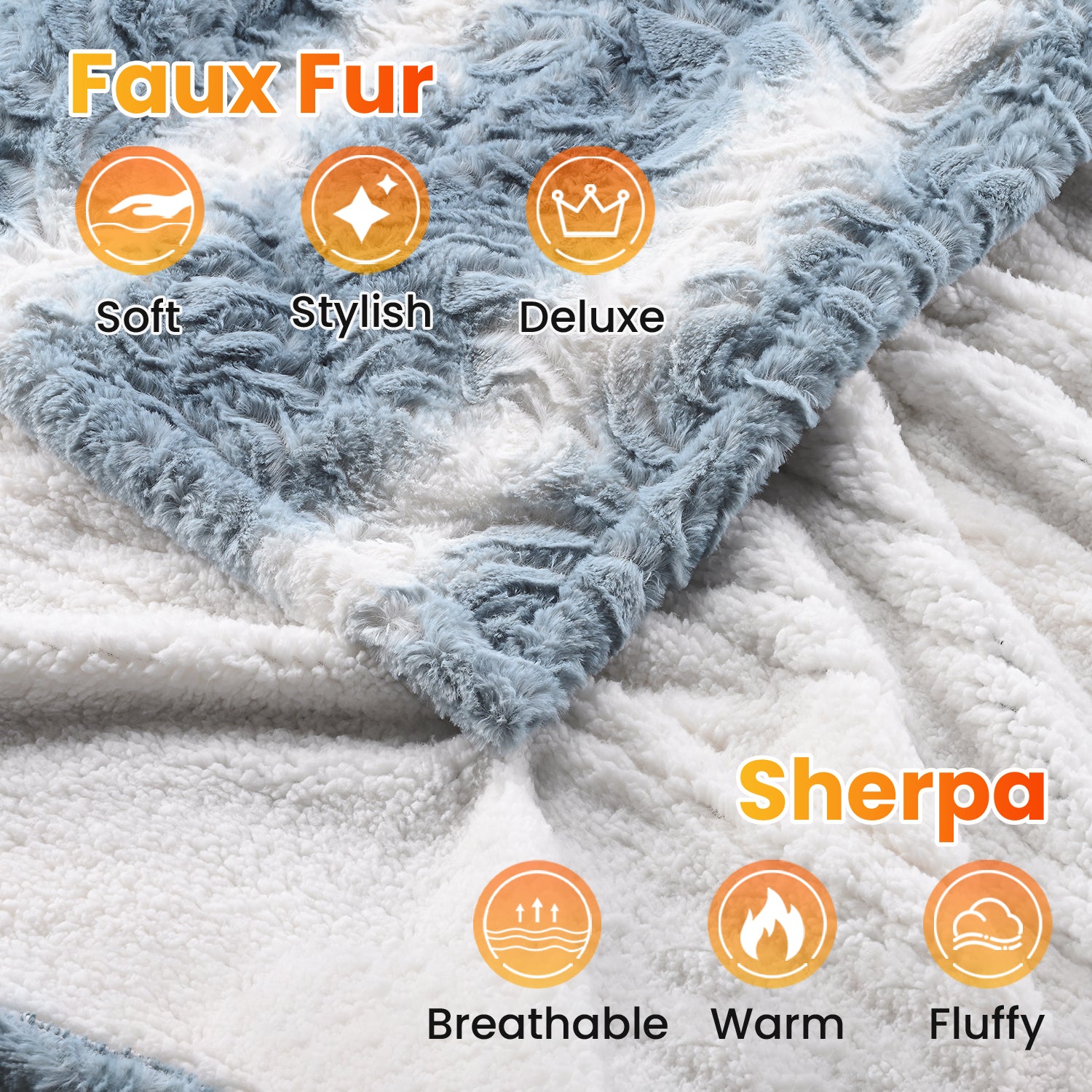 Blue & White Flower Pattern Faux Fur & Soft Sherpa Electric Heated Blanket