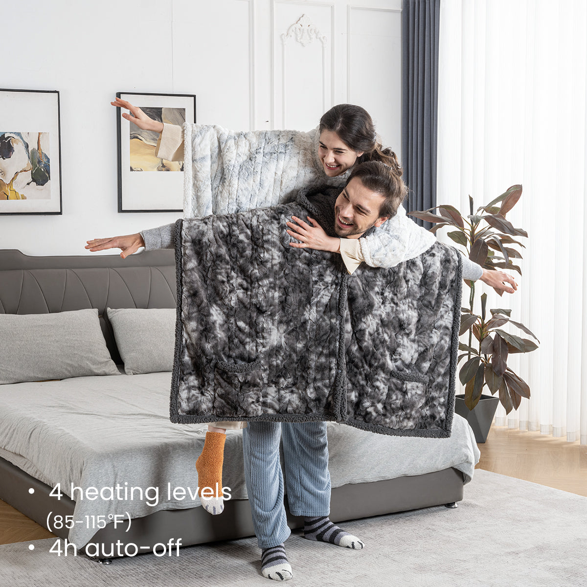 Wearable Heated Blanket Marble Grey With Hoodie