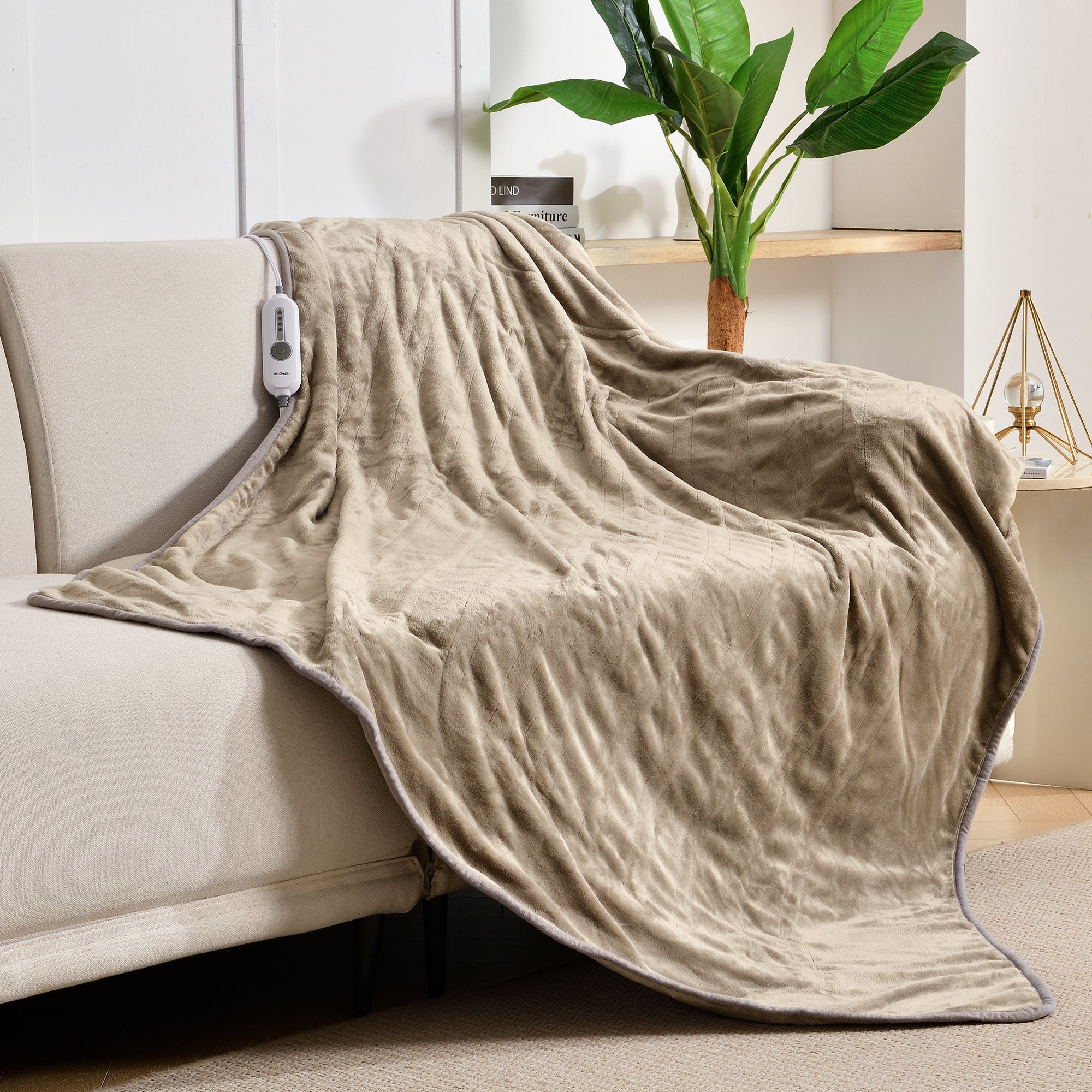 Taupe Soft Flannel Heated Throw