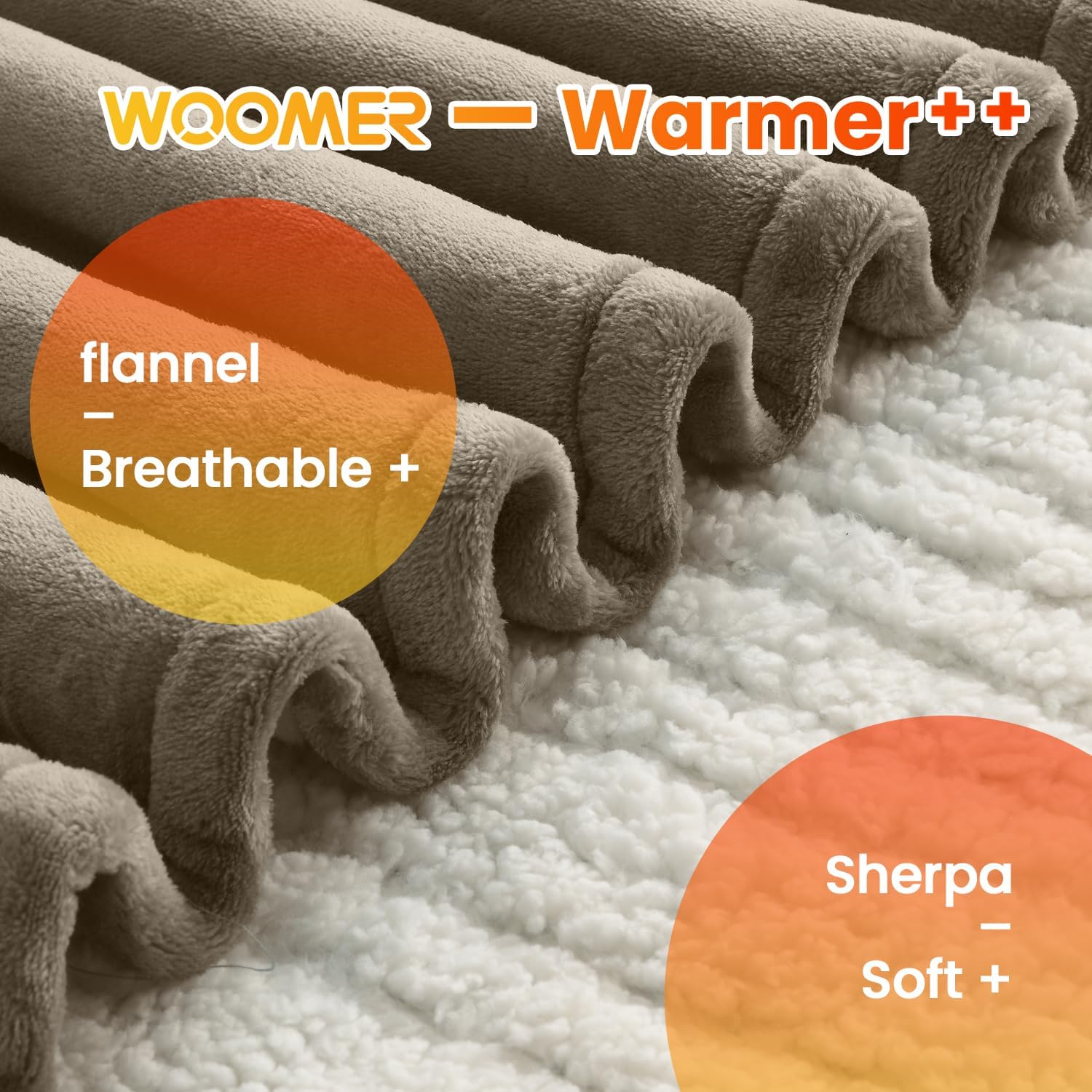 Taupe Durable Flannel and Soft Sherpa Electric Heating Blanket