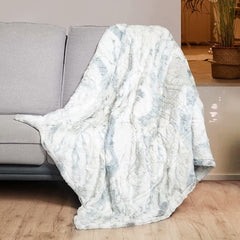 Marble Blue Soft Faux Fur& Sherpa Electric Heating Throw