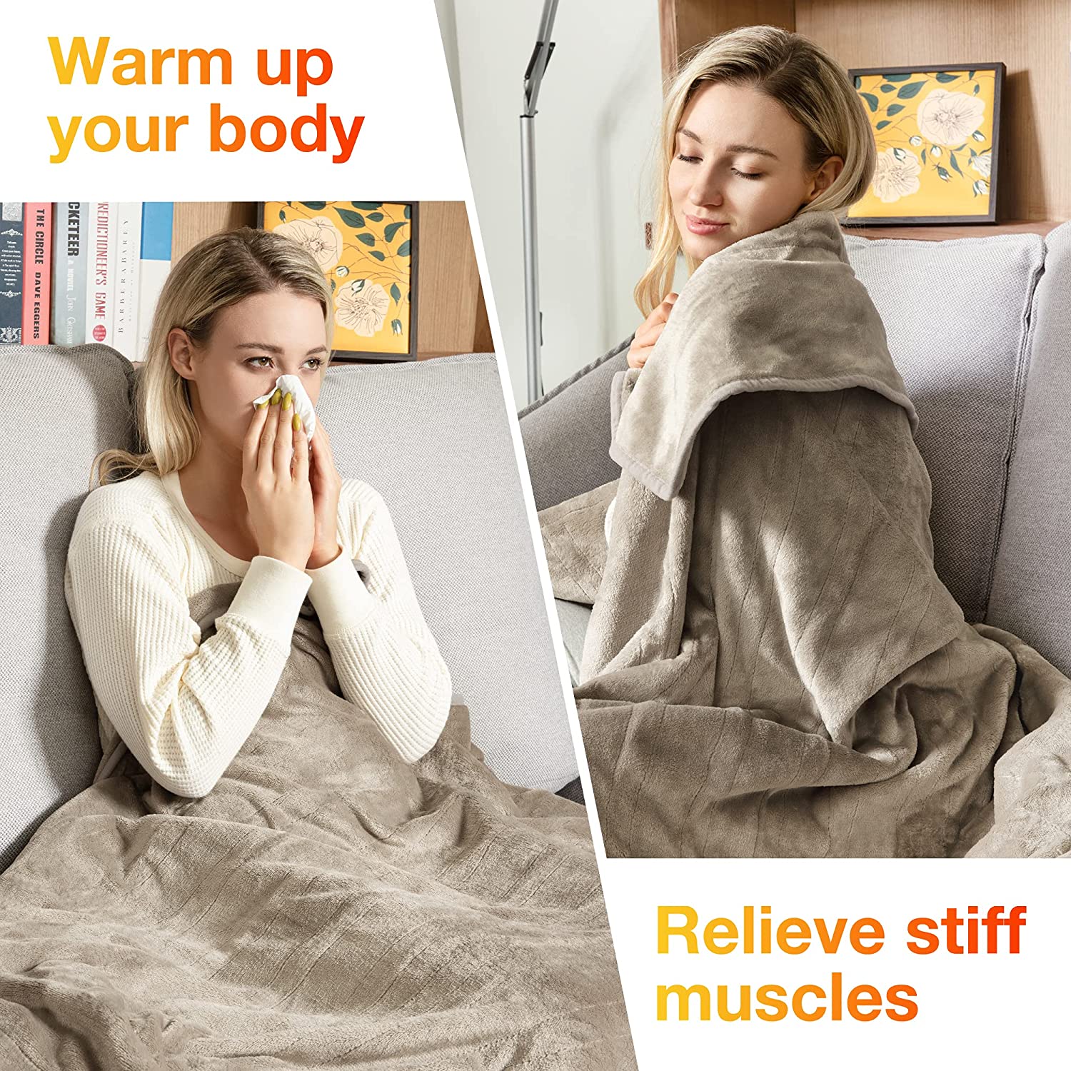 Taupe Soft Flannel Electric Heating Throw