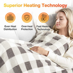 Electric Heating Throw - Gray White Plaid