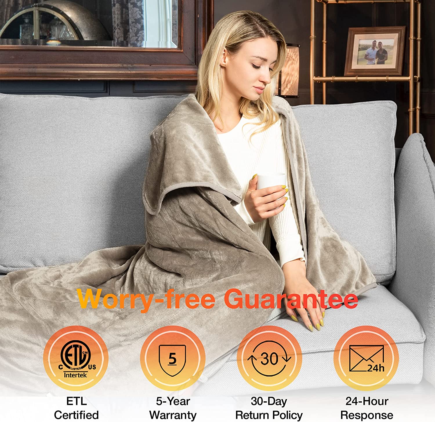 Taupe Soft Flannel Electric Heating Throw