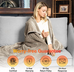 Electric Heating Throw with Foot Pocket - Taupe