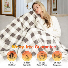 Electric Heating Throw - Gray White Plaid