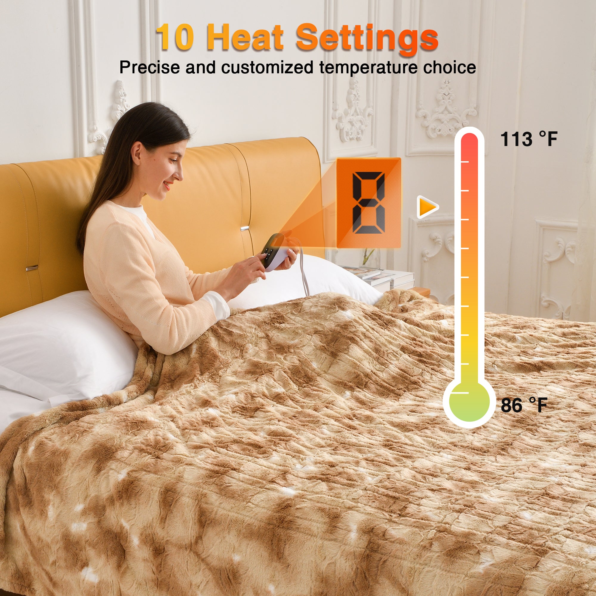 Beige Premium Faux Fur Electric Heating Blanket