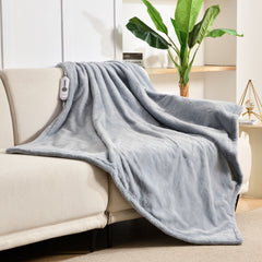 Electric Heating Throw - Faux Rabbit Fur - Light Grey