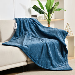 Electric Heating Throw - Faux Rabbit Fur - Blue