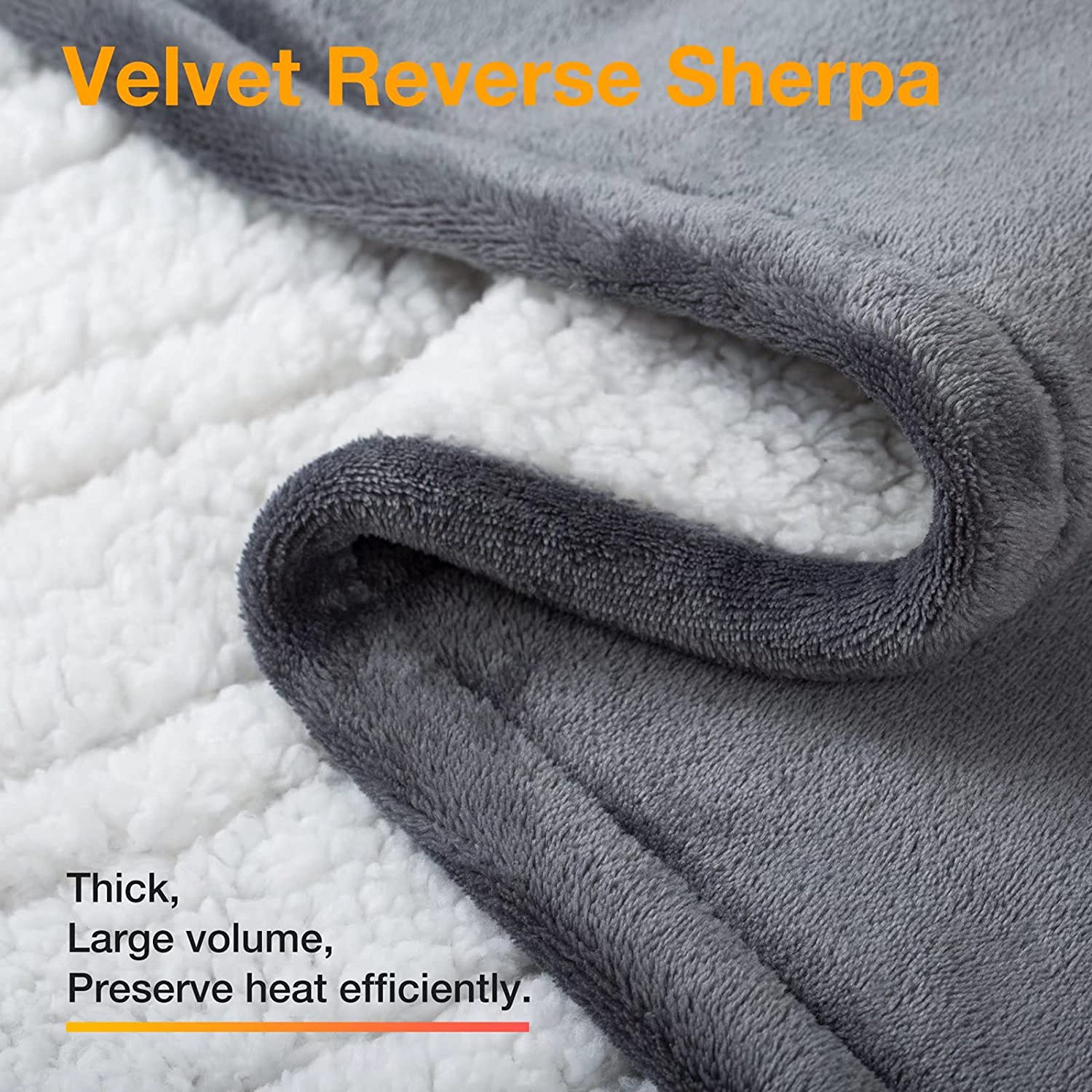 Gray Durable Flannel and Soft Sherpa Electric Heating Blanket