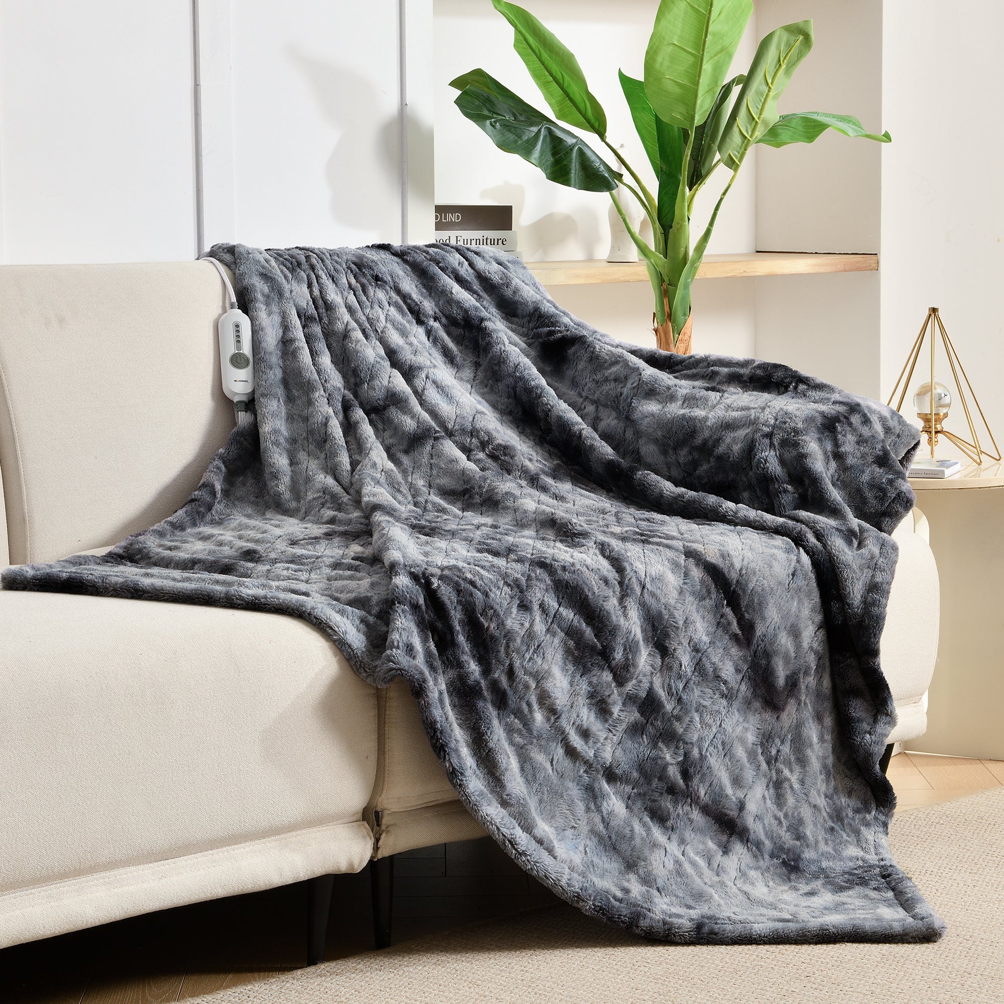 Marble Grey Soft Faux Fur& Sherpa Electric Heating Throw