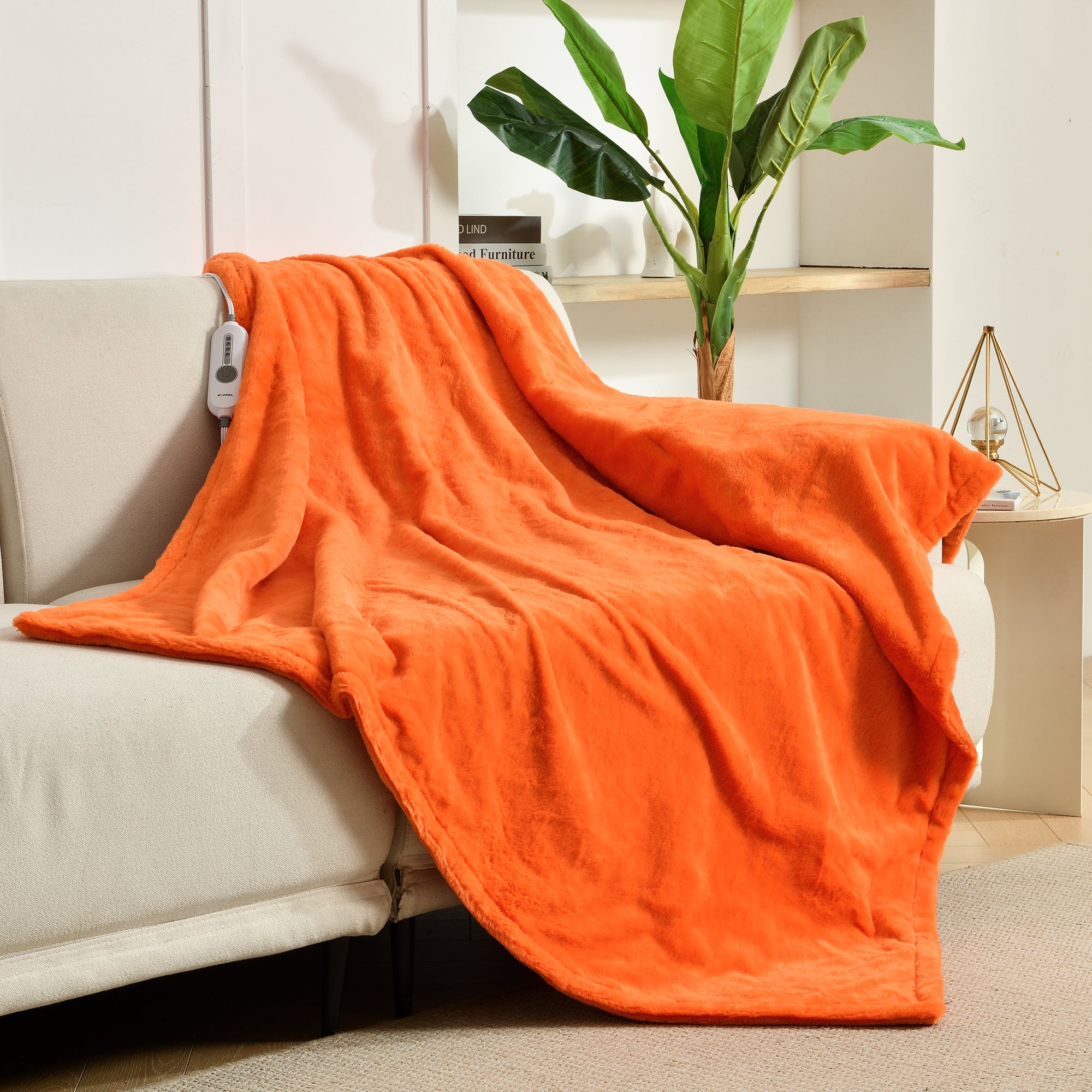 Orange Soft Faux Fur Electric Heating Throw