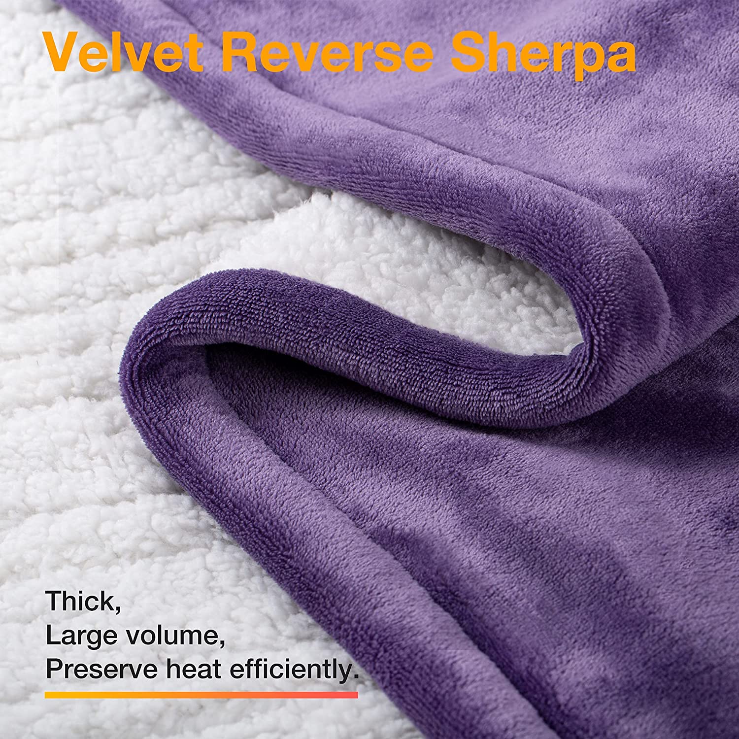 Purple Durable Flannel and Soft Sherpa Electric Heating Blanket